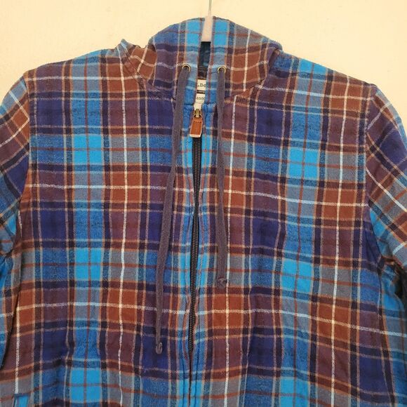 L.L.Bean Women's M Scotch Plaid Flannel Shirt Full Zip Hoodie Warm Relaxed Fit - Picture 2 of 15